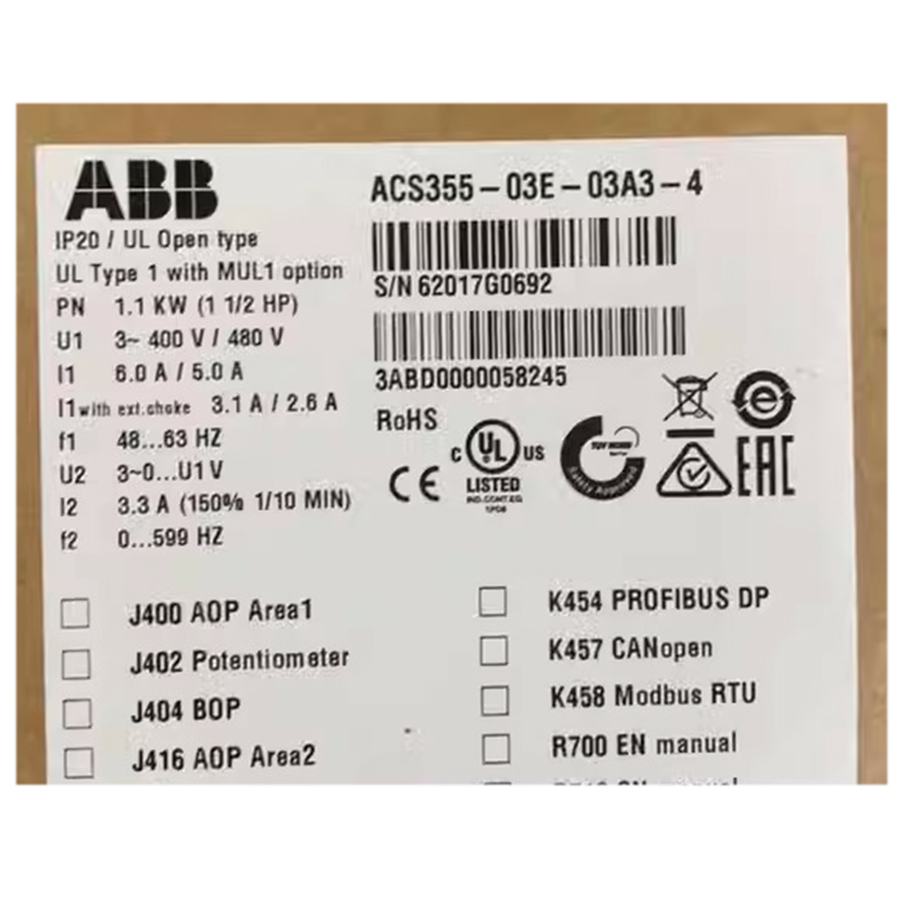 ABB Frequency Converter VFD ACS355-03E-03A3-4